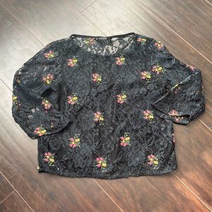 ZARA Basic | Lace top with embroidered flowers